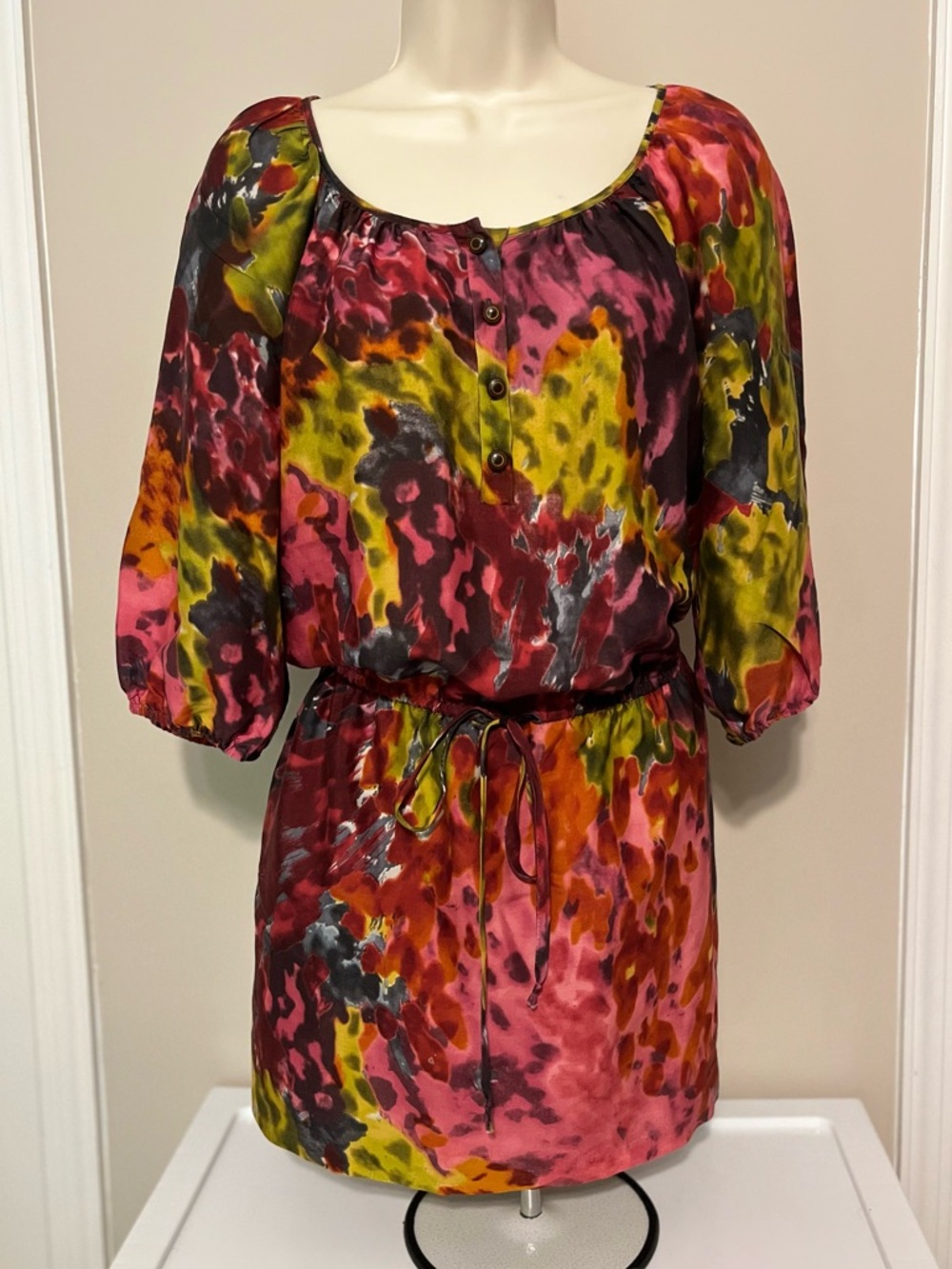 Trina Turk Abstract red and yellow multicolored silk dress